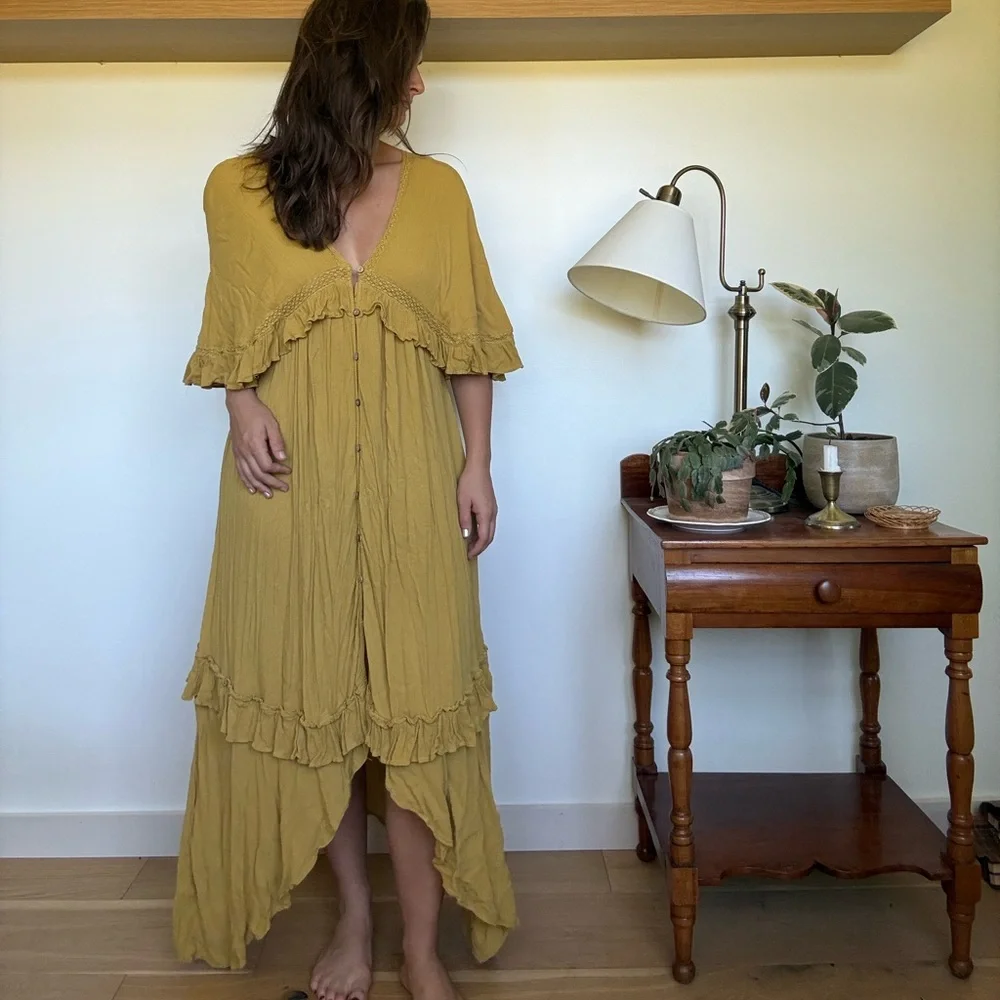 Free People Mustard Yellow Backless Maxi Dress - Picture 2 of 5